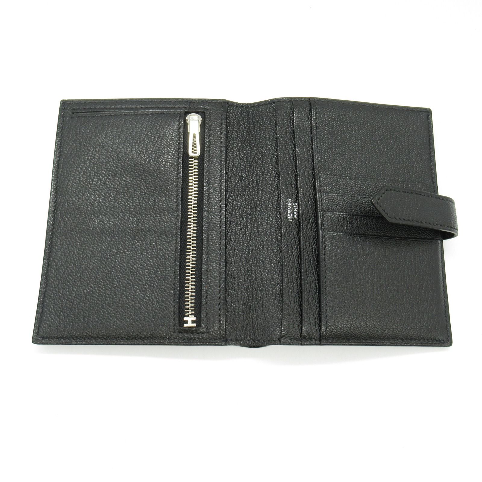【Hiroki】HERMES ブラックレザー 二つ折り財布 エルメス HERMES 二つ折り財布 レザー 黒 ブラック □A刻印 /TK