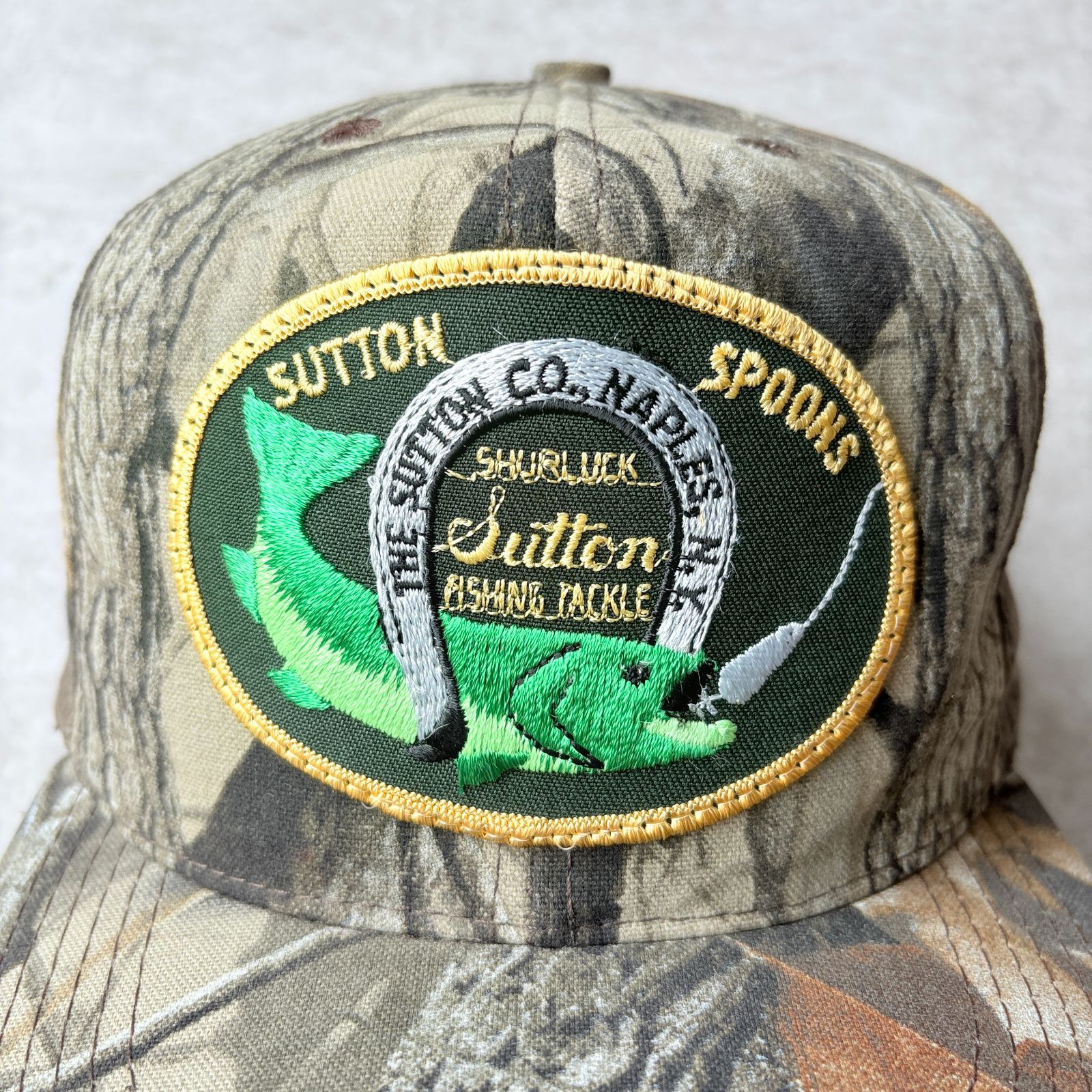 90s USA製 Real tree Camo SUTTON SPOONS Trout Pach 6panel Cap 