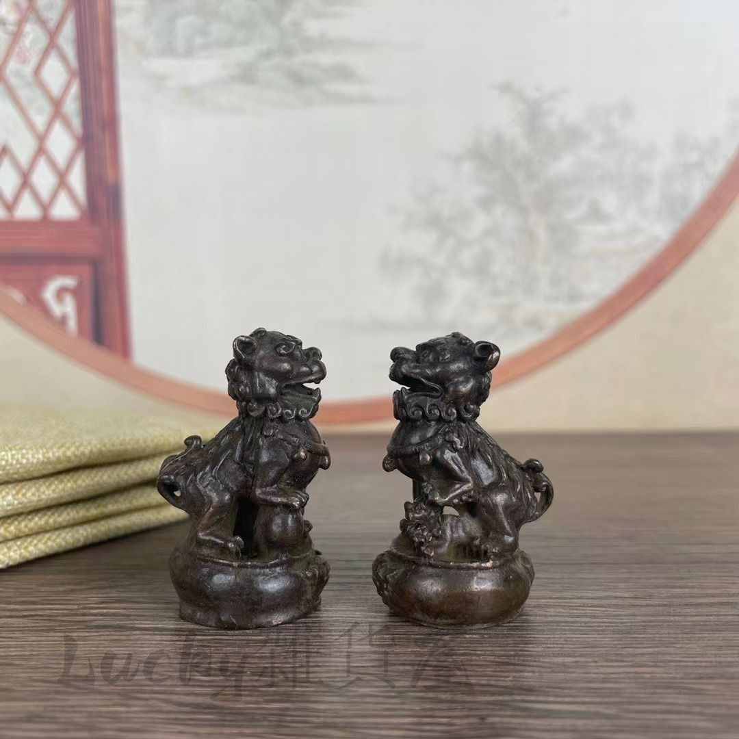 獅子 ライオン 置物 オブジェ 2セット 合金 風水グッズ