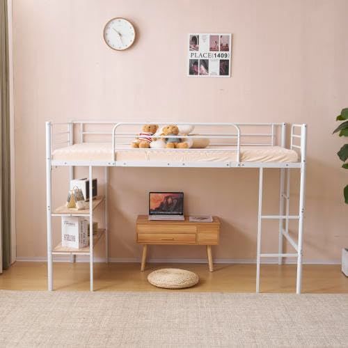 在庫処分 北欧風 収納 おしゃれ 木 ロフトベッドロータイプ 子供部屋 収納棚付き スチール シングルベッド ロフトベッド 耐震 オーエスジェイ OSJ