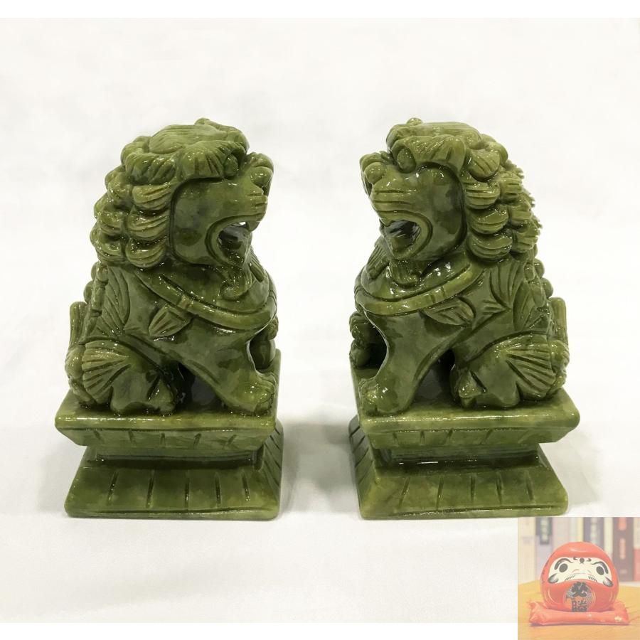 獅子置物 翡翠 新品未使用】獅子 狛犬 シーサー 翡翠 天然石 置物 オブジェ