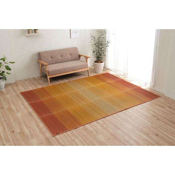 数量限定，大人気 い草 ラグ マット 約126×190cm グラデーション オレンジ 小林製薬 持続性抗菌剤 KOBA-GUARD 制菌 抗菌 防臭 滑り止め 不織布 ラグ・カーペット