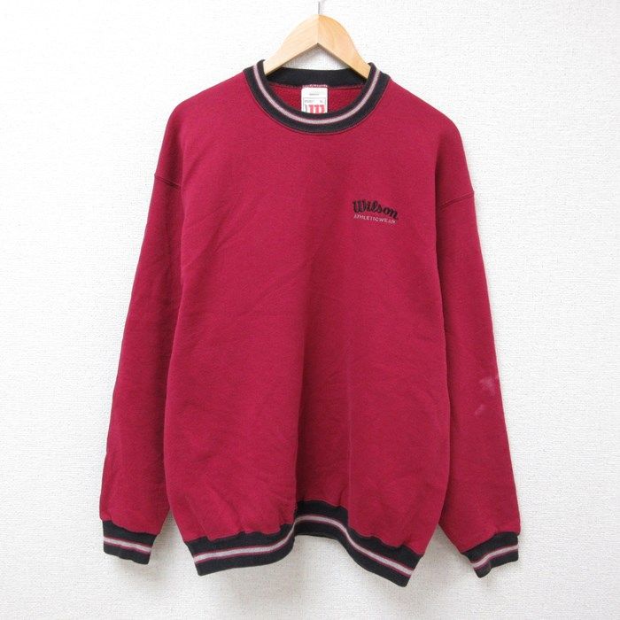 XL/古着 ウィルソン 長袖 スウェット メンズ 90s ワンポイントロゴ クルーネック エンジ 23oct24 中古 スエット トレーナー トップス