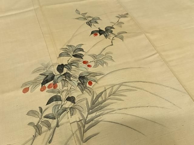 平和屋着物●訪問着　紬地　手描き　南天文　正絹　逸品　AAAZ0310zg 平和屋着物○訪問着 紬地 手描き 南天文 正絹 逸品 AAAZ0310zg 平和屋