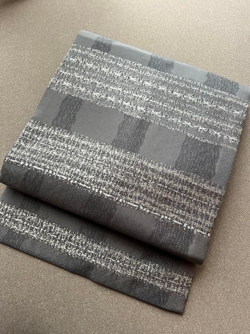 名古屋帯 シンプル グレー 正絹 上質