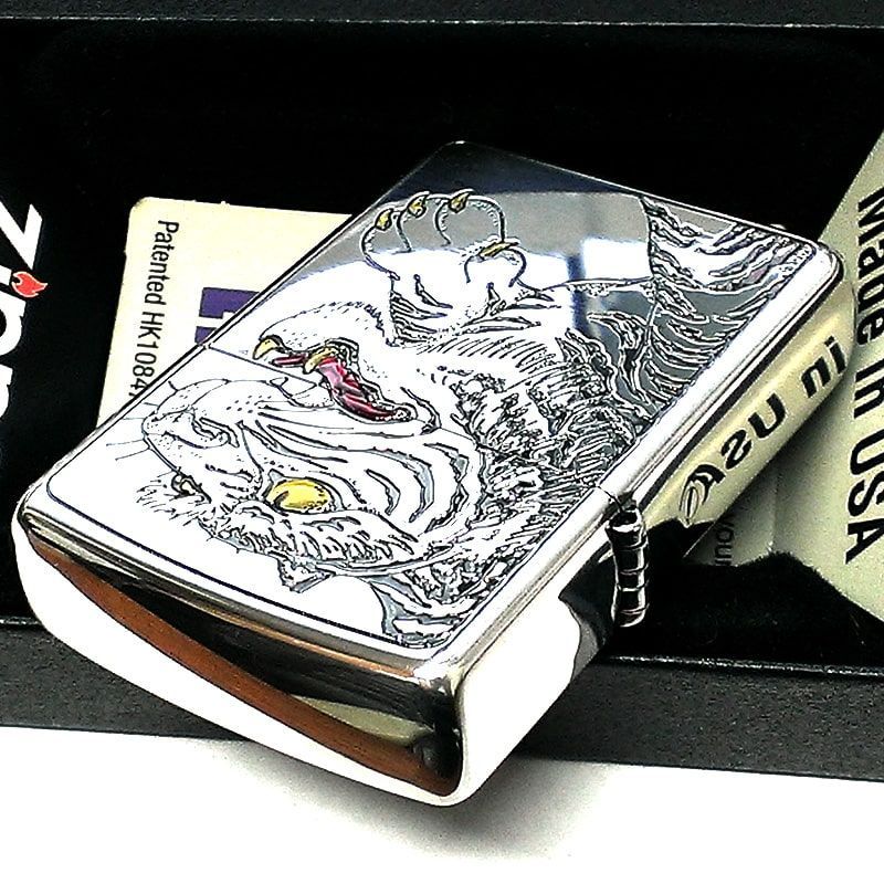 ZIPPO かっこいい ジッポ ライター 和柄 虎 シルバー お守り