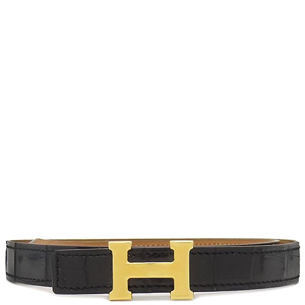 エルメス HERMES ベルト コンスタンスH ＃65 アリゲーター ブラック×ゴールド 65 ゴールド金具 Hバックル 黒 クロコ □A刻印