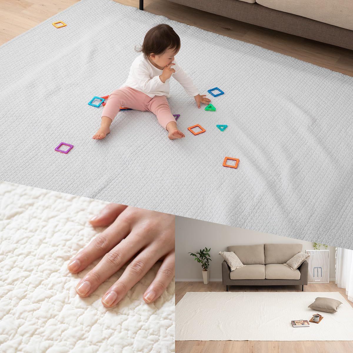 エムール イブル ラグ マルチカバー 約200×300cm ミスティグレー 洗える 綿100%