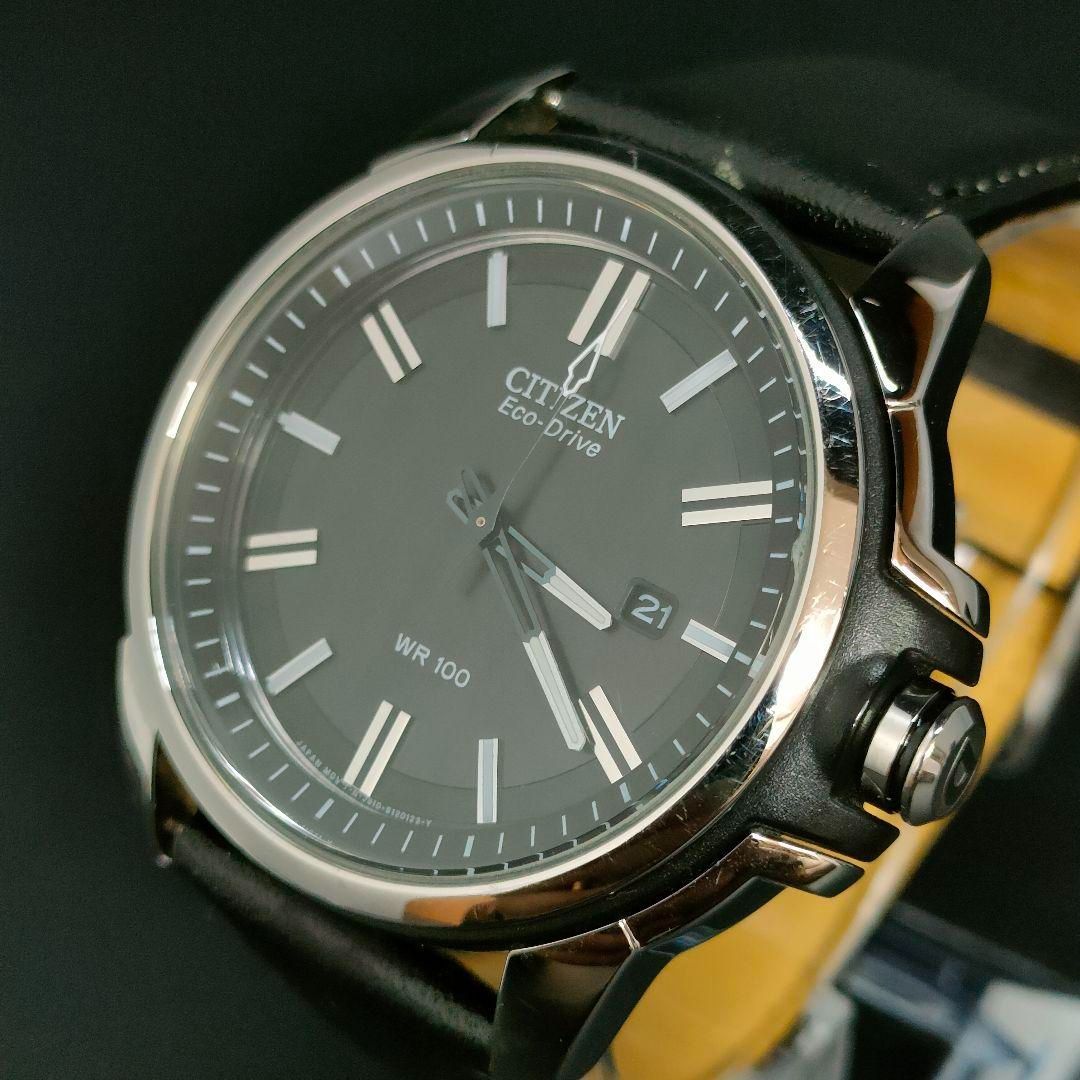 極美品 CITIZEN シチズン ブラック シルバー レザー ソーラー