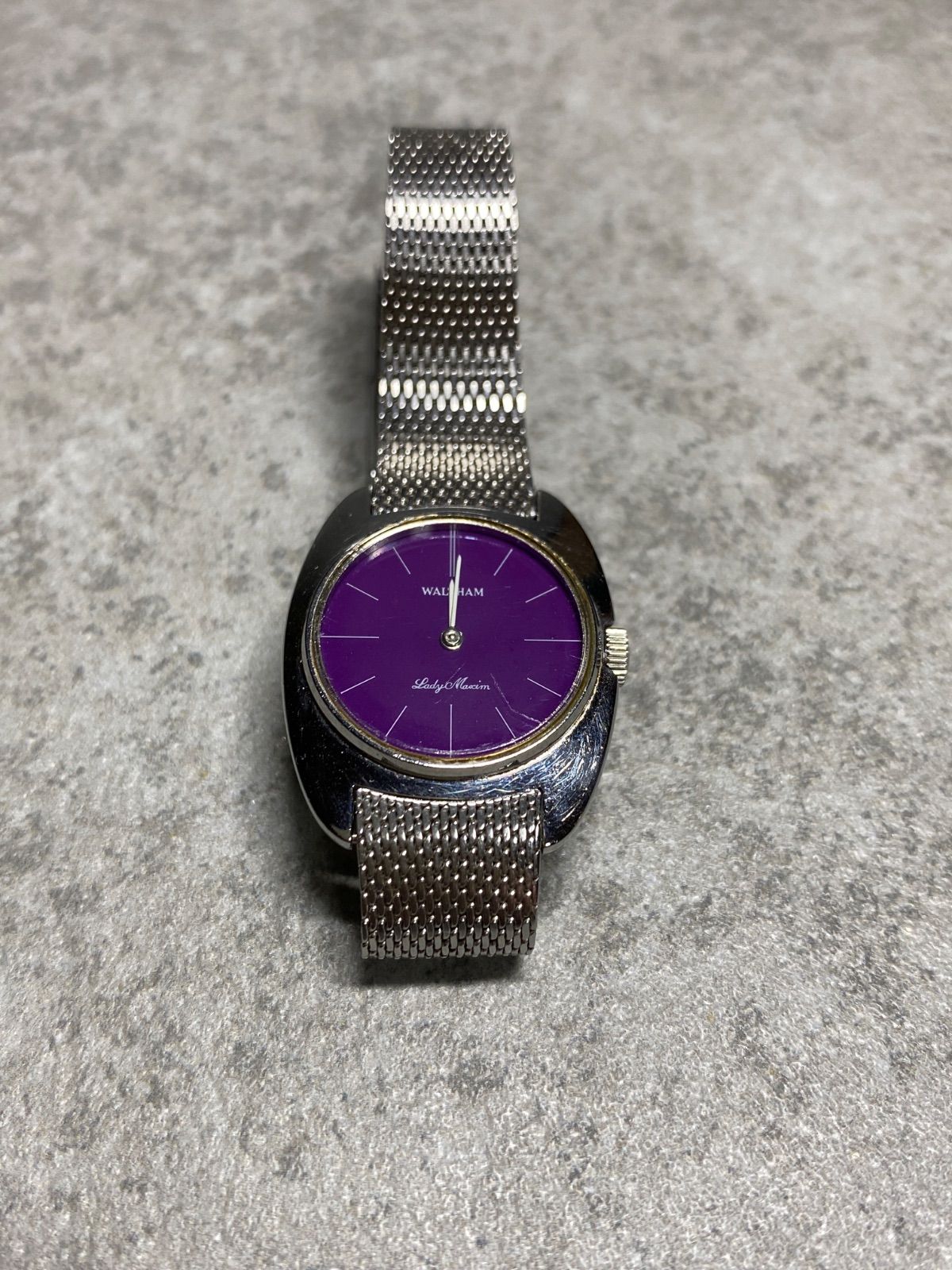 ウォルサム Waltham レディーマキシム Lady Maxim ヴィンテージ 手巻き腕時計 パープル文字盤 純正バンド