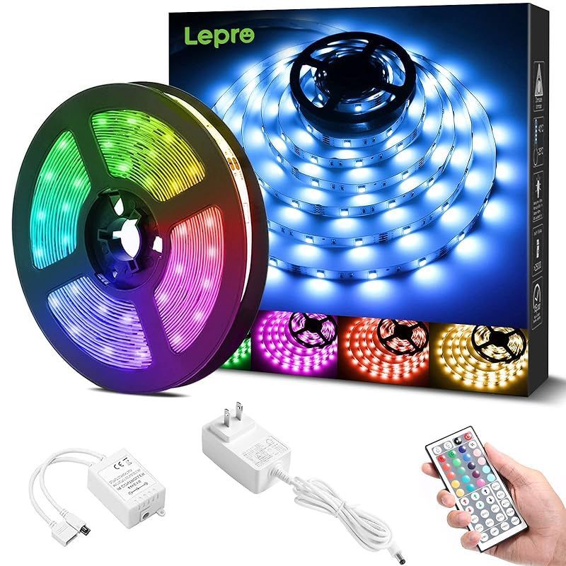 Lepro LEDテープライト 5m RGB 高輝度 調光調色 150連 高密度 SMD 5050 テープled 44Kリモコン付き ledテープ  12v 切断可能 明るいライト 3M両面テープ付き 間接照明 天井 廊下 キッチン 店舗 室内装飾用 テープ 1 - メルカリ