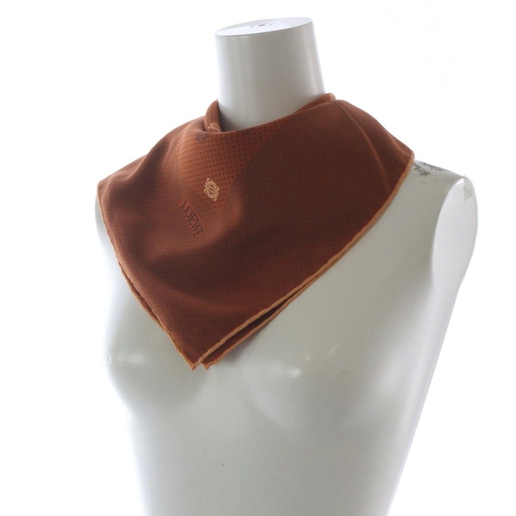 ロエベ LOEWE スカーフ アナグラム柄 シルク ブラウン /YO17 □OH  