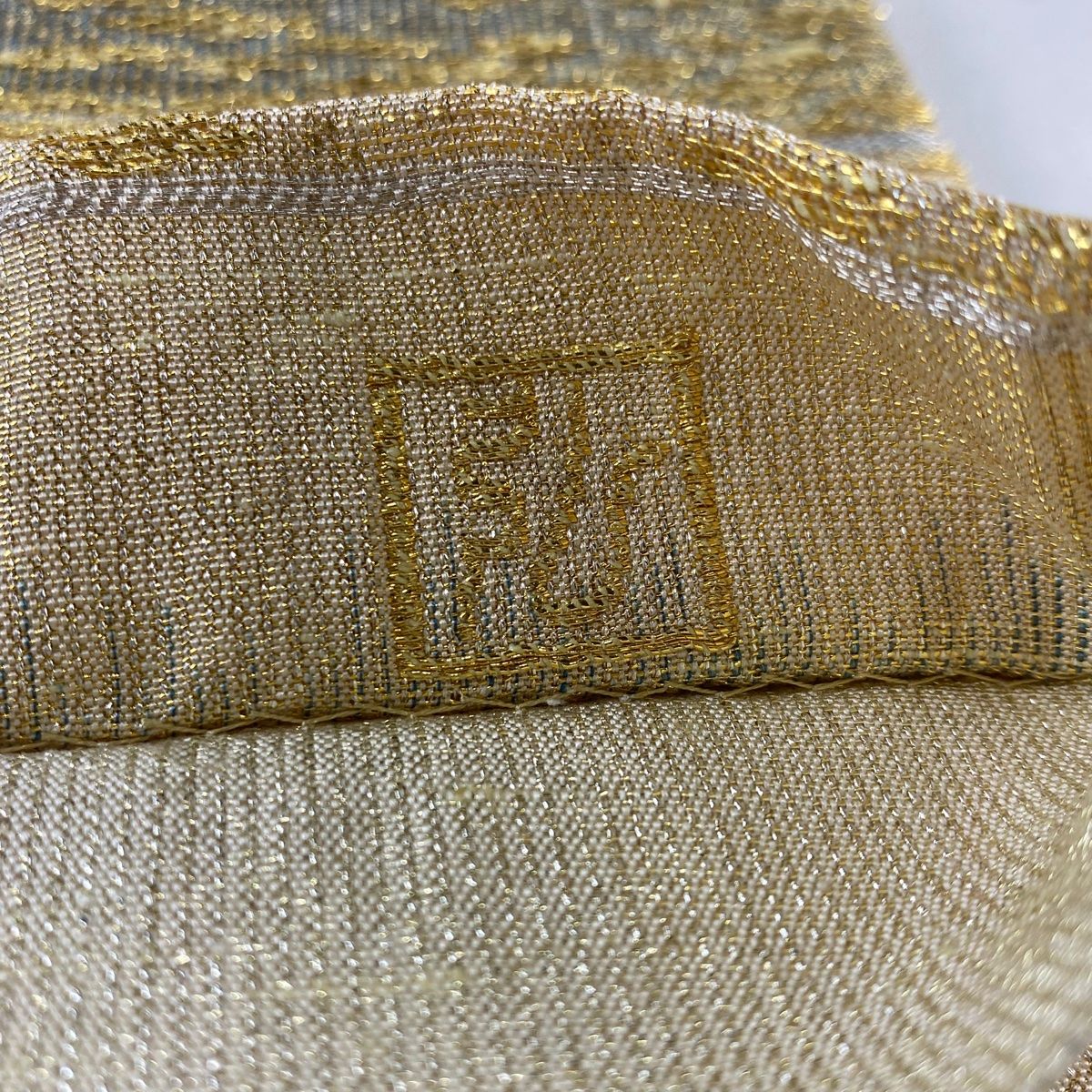 全通袋帯】純金綴錦・段霞文・両面共柄で丸帯風・極美品