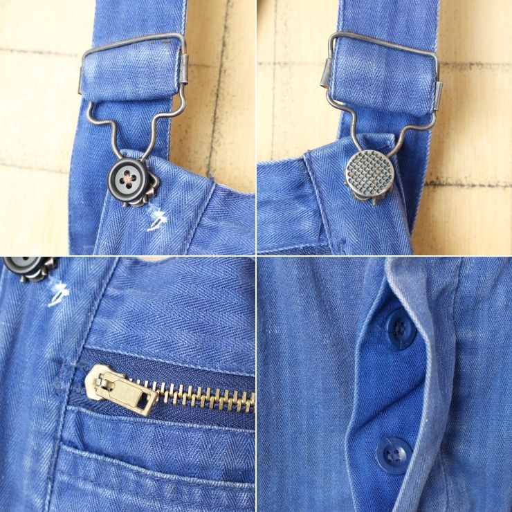 60s 70s ドイツ ヘリンボーン コットン ツイル ワーク オーバーオール