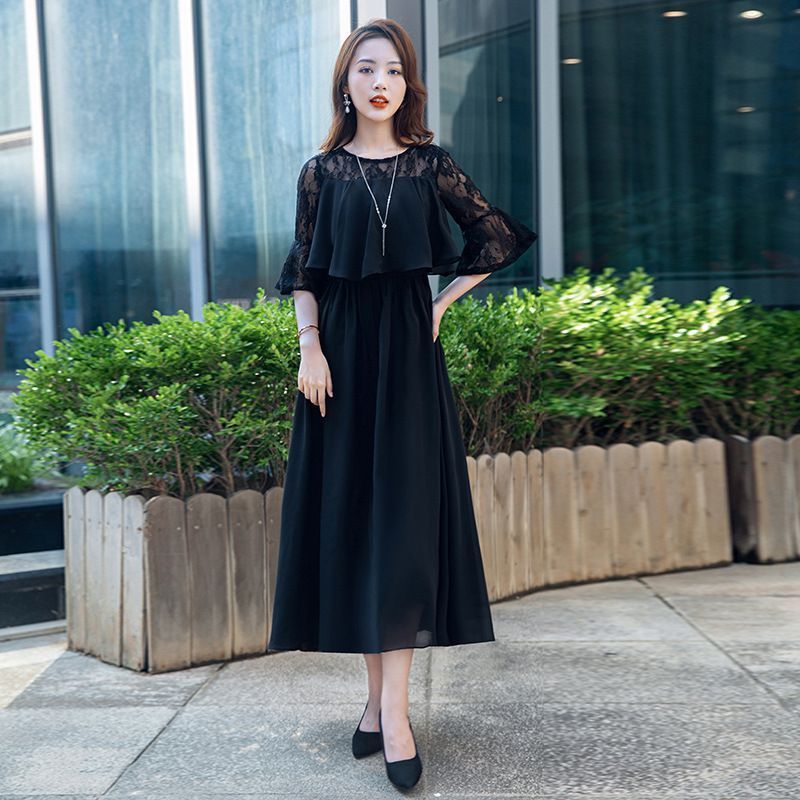 春夏秋冬 レディース ロング丈 袖レース ママワンピース フォーマル パーティードレス パーティドレス 結婚式 ワンピース 披露宴 卒業式 入学式 発表会 二次会 e2do903