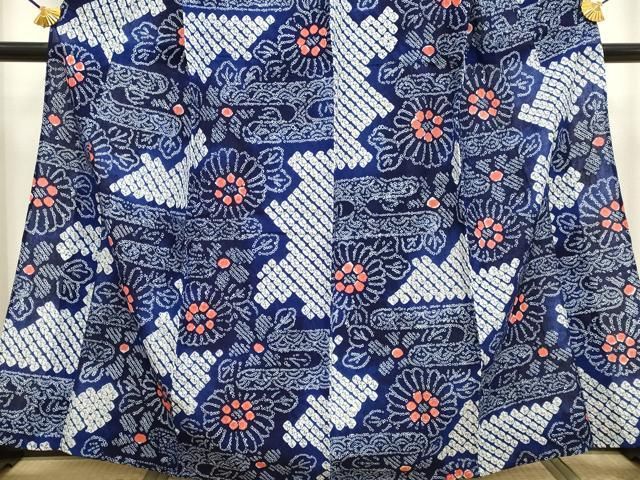 平和屋本店□極上 夏物 浴衣 有松鳴海絞り エ霞花文 綿 逸品 未使用  