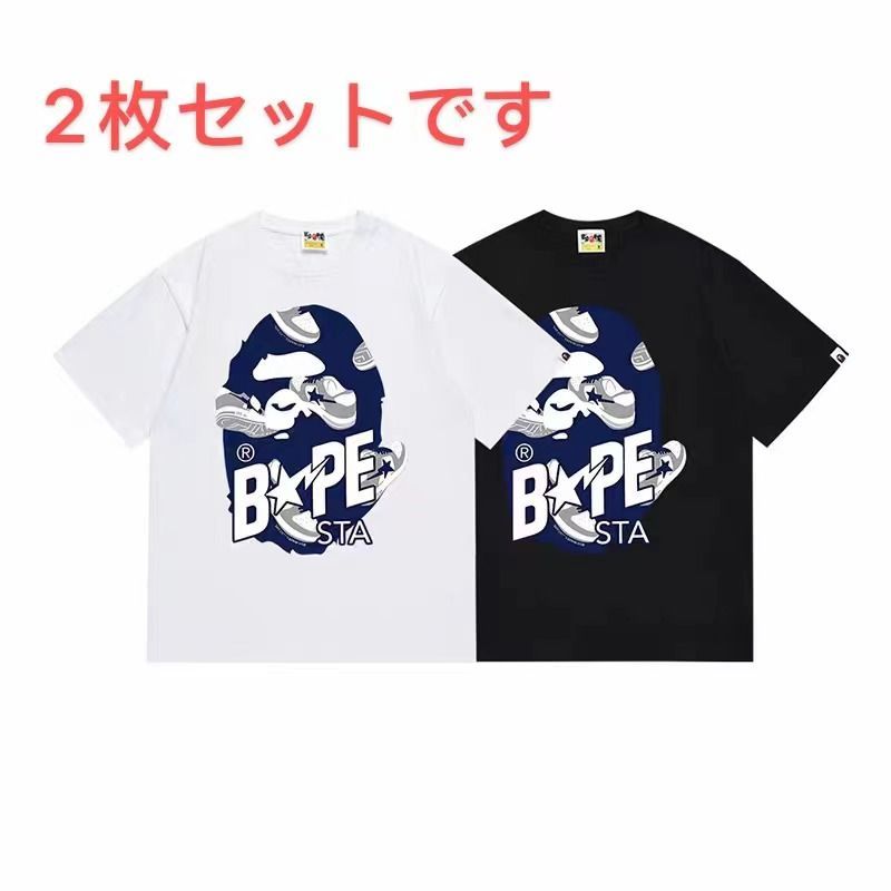 【人気デザイン】 a bathing ape tシャツ 猿 アベイシングエイプ bape T 半袖  男女兼用   黑+白 2枚