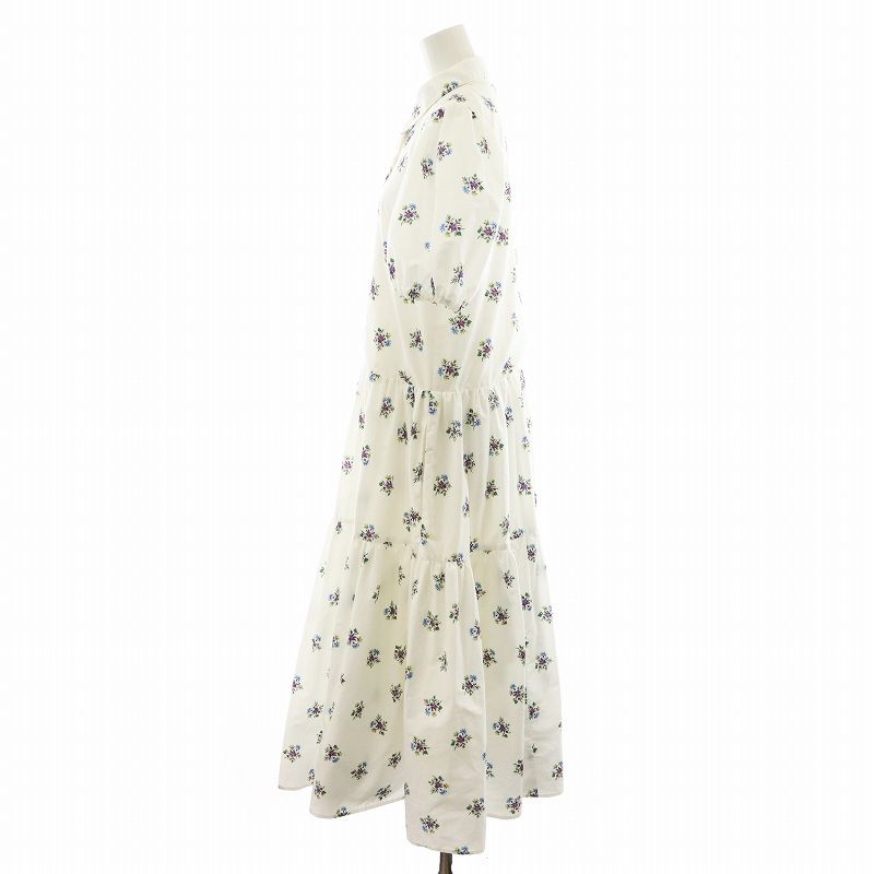 オブリ OBLI タフタフラワーシャツワンピース ロング丈 半袖 花柄 0 白  