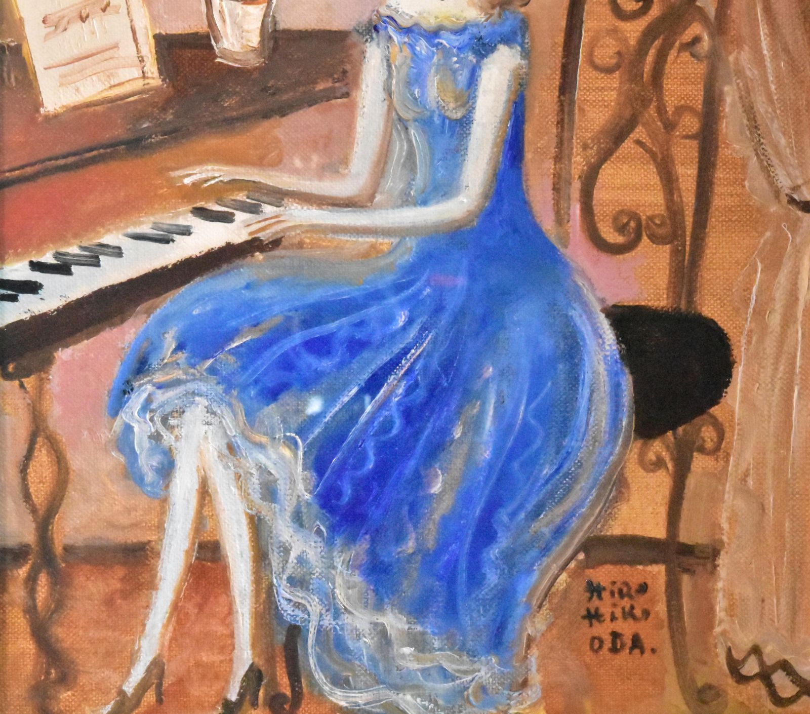 織田広比古　「青いドレスの少女」油彩Ｆ３号　真作保証　美品！　夭逝人気実力画家
