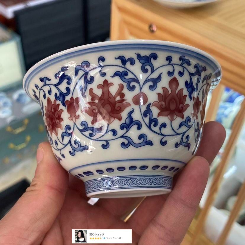中国茶器 景徳鎮 青花釉里紅竜紋三才蓋碗 茶杯 新品未使用 青花釉里紅祥龍三才蓋碗 中国茶器 景徳? 蓋付き茶器 飲茶食器