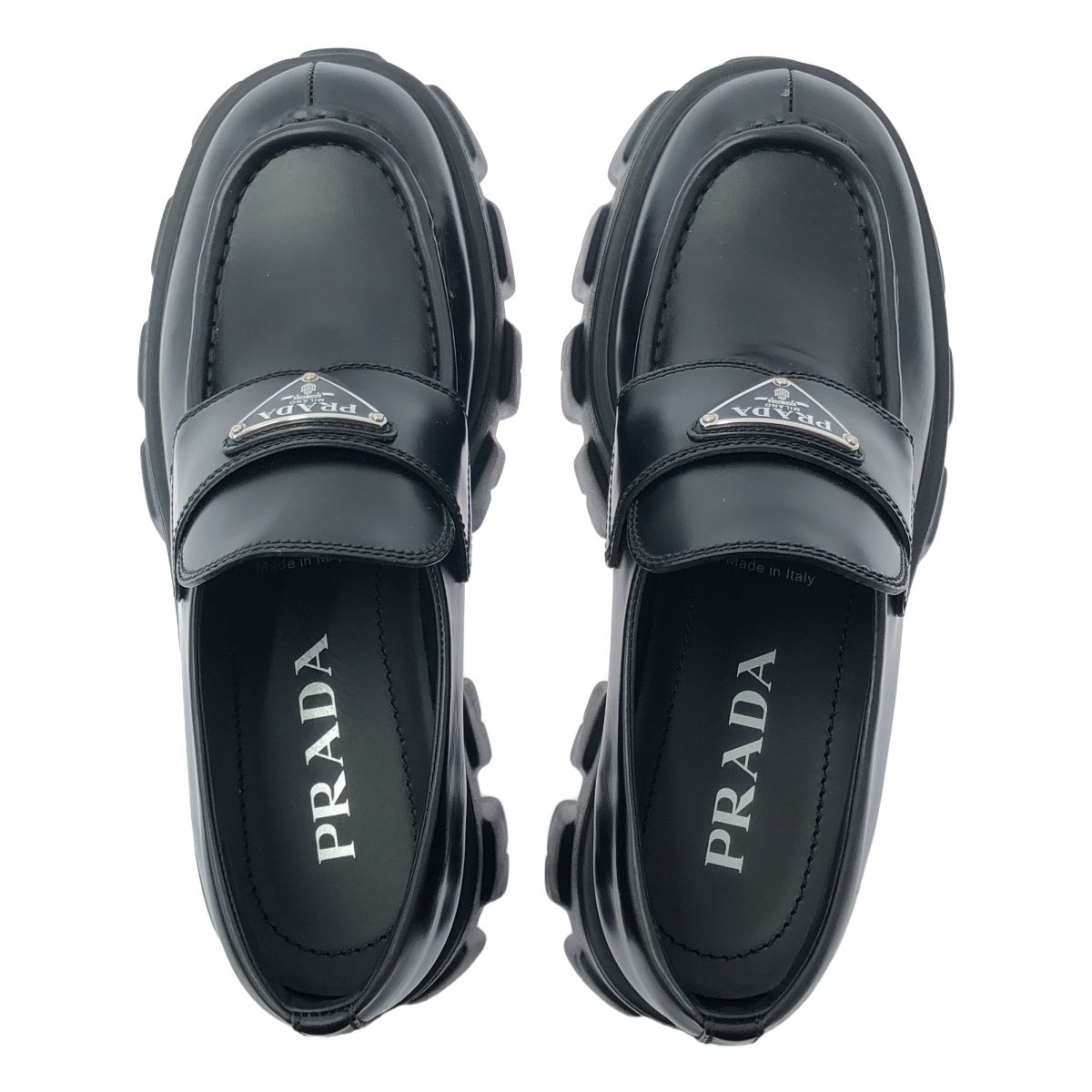 PRADA⭐︎モノリス プラッシュドレザー ローファー⭐︎試着のみ未使用⭐︎38 PRADA】プラダ モノリス ブラッシュドレザー ローファー (PRADA