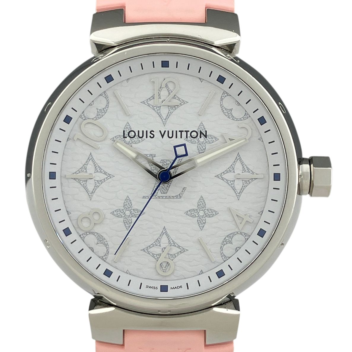 在庫一掃 ルイ ヴィトン Louis Vuitton タンブール GM QA114 腕時計 SS ラバー クォーツ ホワイト メンズ
