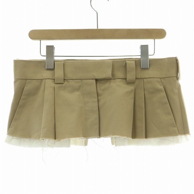 ミュウミュウ miumiu チノプリーツミニスカート フレア ボタンフライ