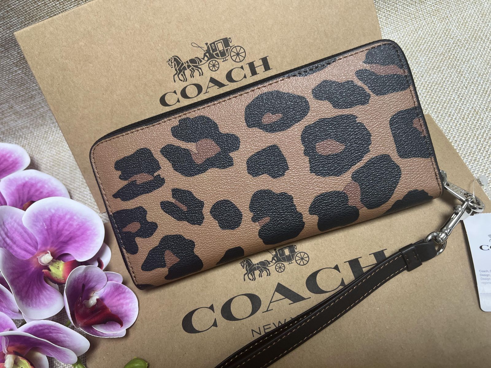 紺×赤 COACH コーチ CC865 長財布 リストレット ヒョウ柄 - 通販