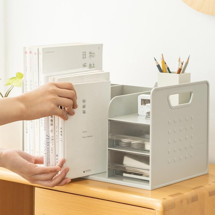 卓上収納 収納用品 書類収納 デスクオーガナイザー 本立て 引き出し付き ブックスタンド デスク上収納 机上 本棚 卓上収納ラック 書類ホルダー ブック収納スタンド 仕切りスタンド 仕切りラック 卓上 6eOu322