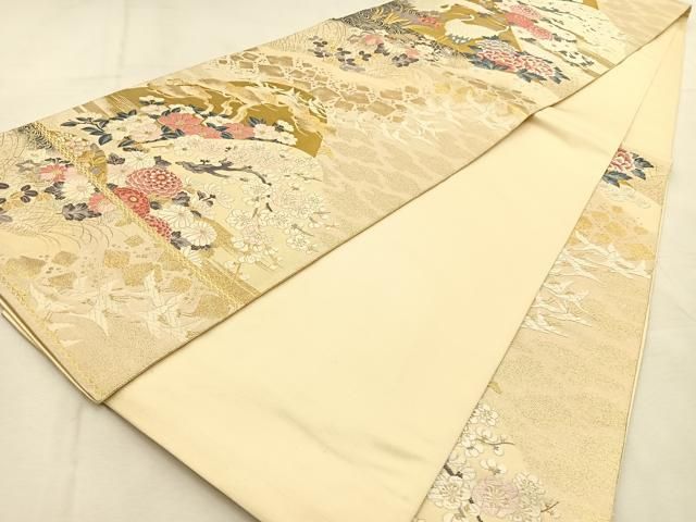九百錦 純金箔24K 華紋に鶴 作り帯 祝い帯 ～90cm アンティーク 九百錦 純金箔24K 華紋に鶴 作り帯 祝い帯 ～90cm アンティーク