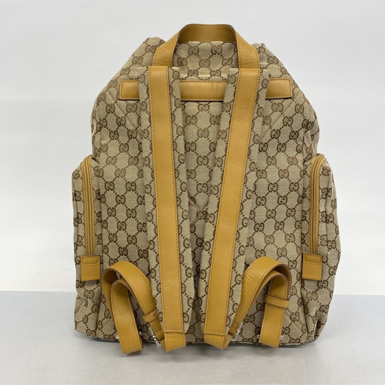 極美品・激レア グッチ リュック バッグパック GGキャンバス レザー ベージュ GGキャンバス グッチ GUCCI リュック レザー ベージュ シルバー
