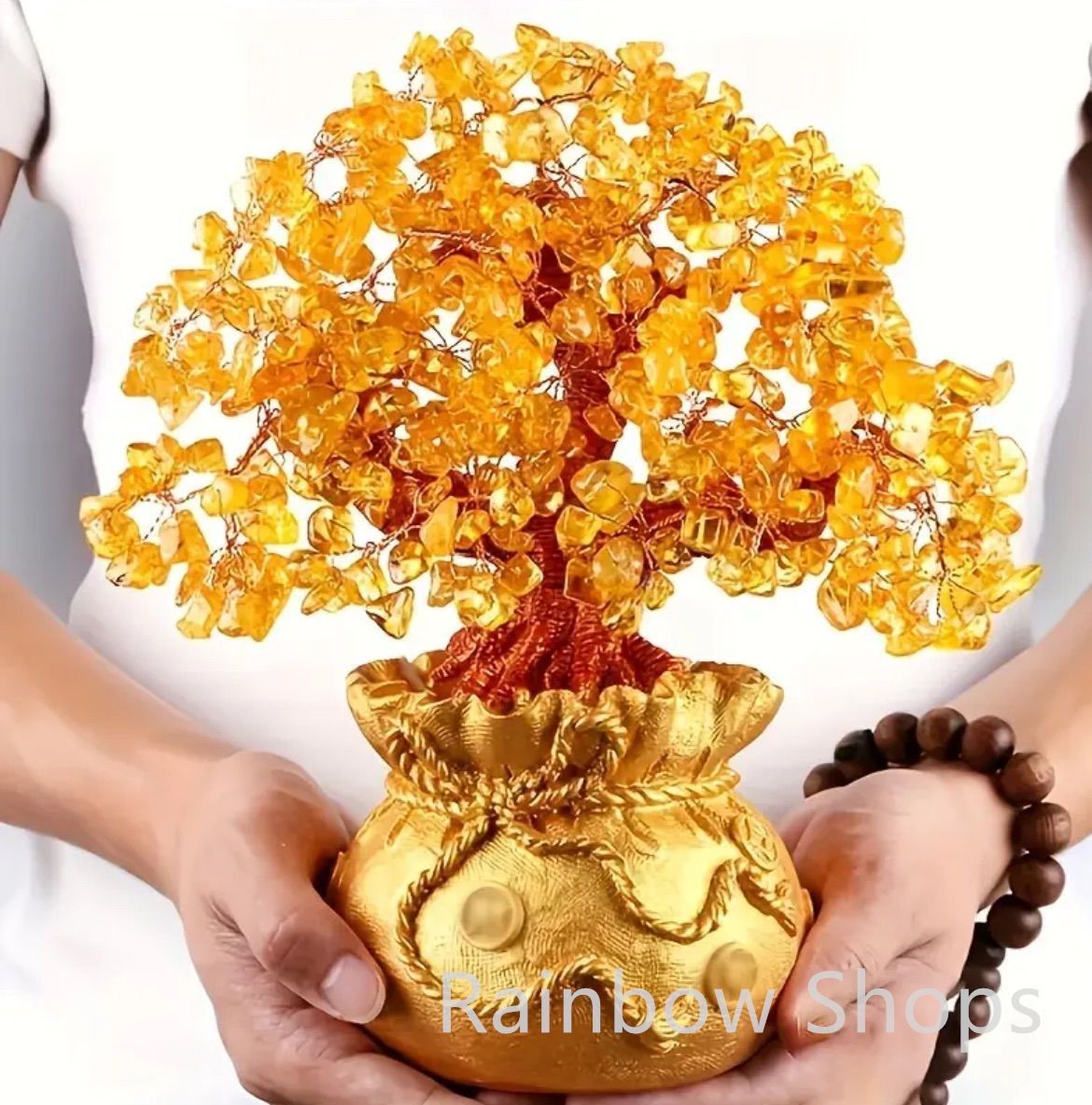 金のなる木 天然水晶シトリン 幸運の木 人工木 グッズ置物 生命の