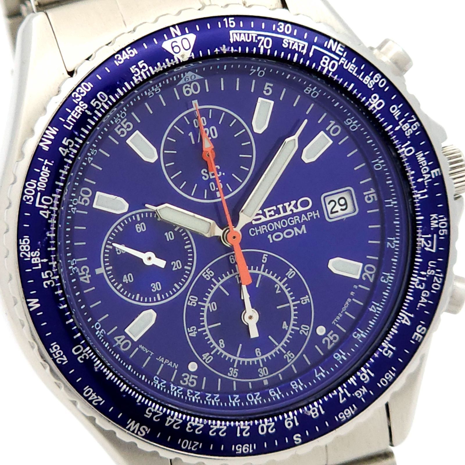 美品SEIKO セイコー クロノグラフ 7T92-0CF0 ブルー系　メンズ 楽天市場】セイコー パイロット 7T92-0CF0 メンズ 腕時計 クロノグラフ