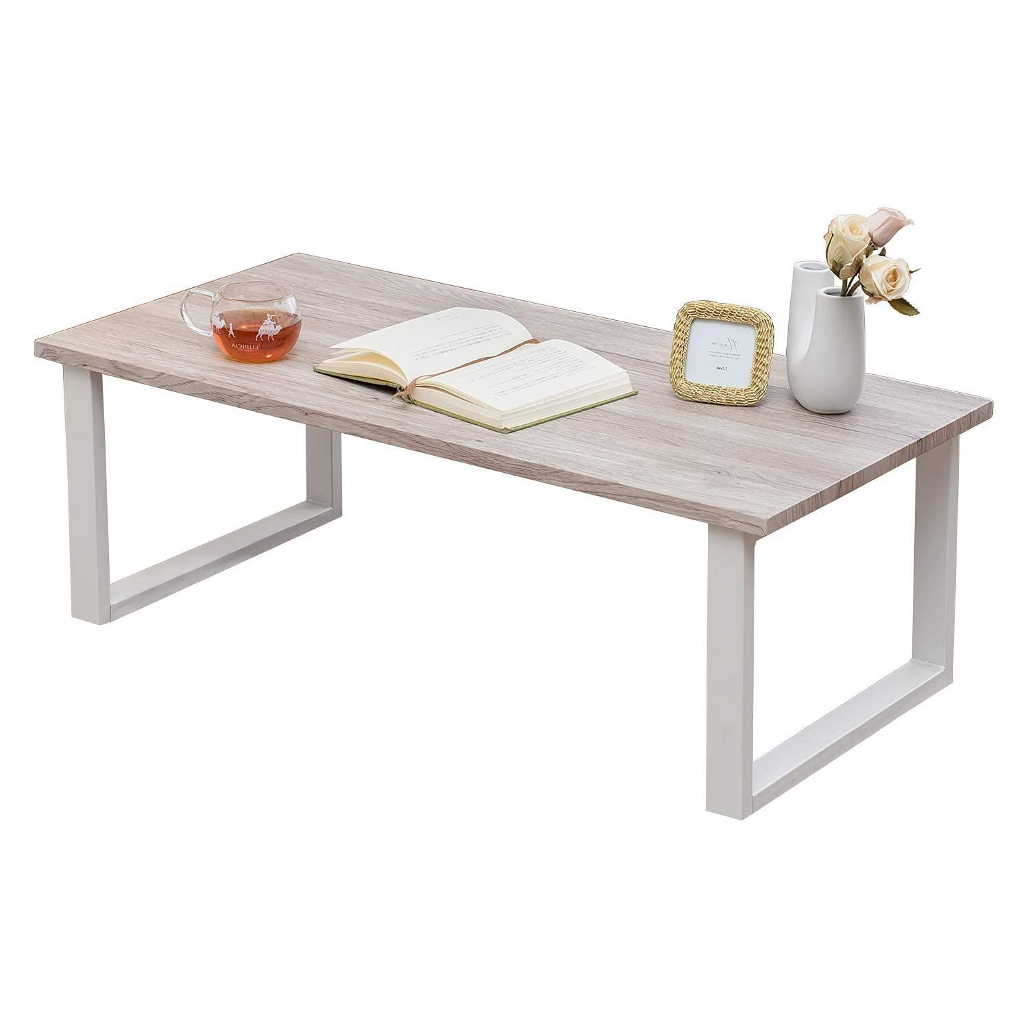 リビング ソファテーブル インダストリアル 幅90 木目調天板×スチール脚 ホワイト 机 テーブル 白 センターテーブル 頑丈 ローテーブル LT-4394WH 萩原