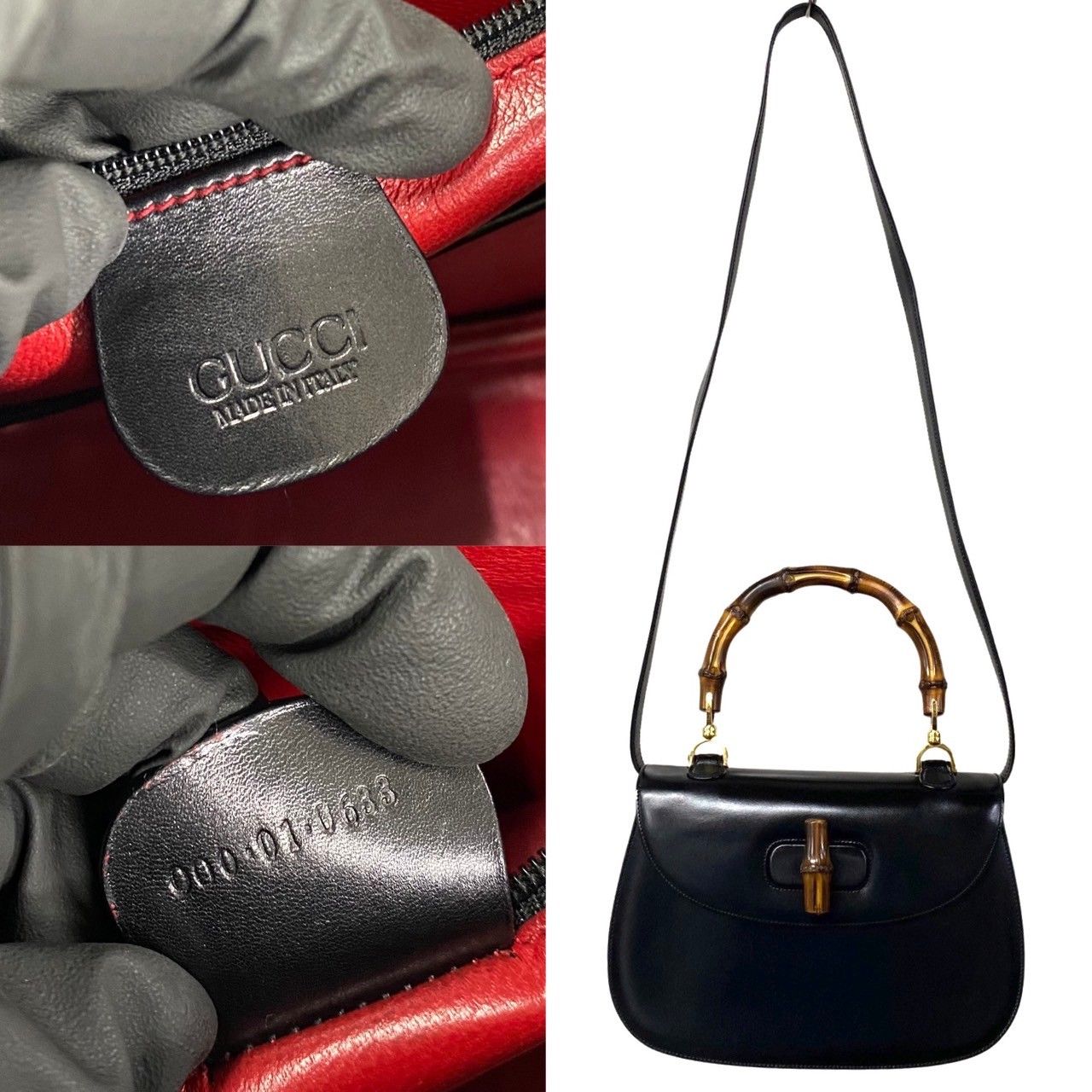 極 美品 袋付 GUCCI グッチ ヴィンテージ バンブー カーフ レザー 本革 