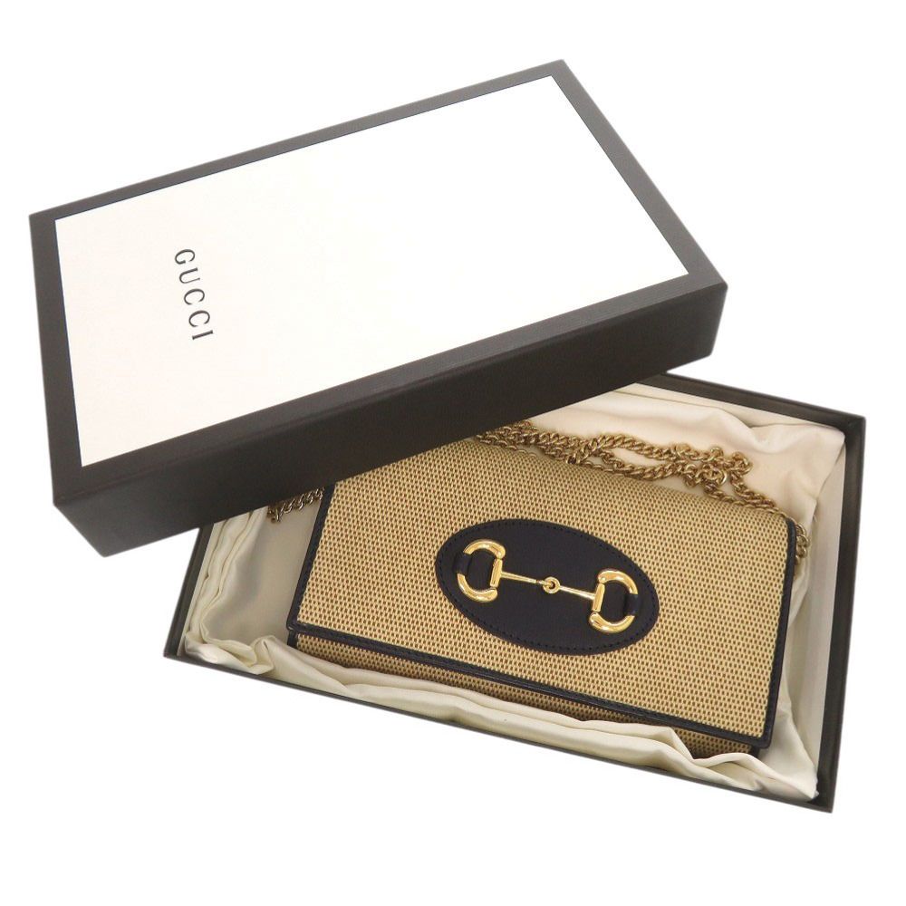 グッチ ホースビット 621888 キャンバス レザー ベージュ ネイビー チェーンウォレット 長財布 1236 GUCCI