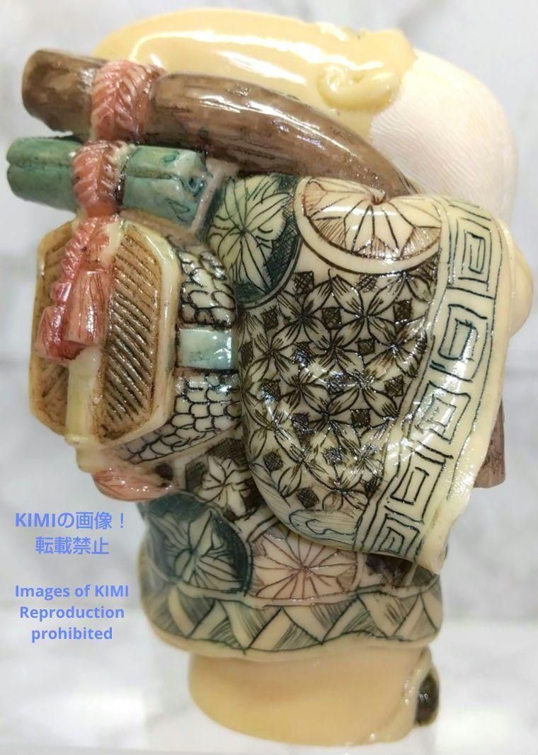 置根付 福禄寿 Fukurokuju 七福神 極細工 在銘 雅俊 Netsuke 東洋彫刻 精密