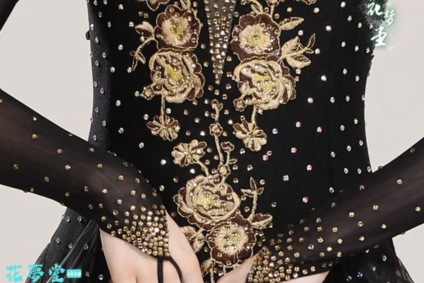 素材 25年 社交ダンスドレス モダンダンス 刺繍 キラキラ シャンパン オーダーメイド 撮影会 舞台 イベント 花夢堂-102 期間限定セール。