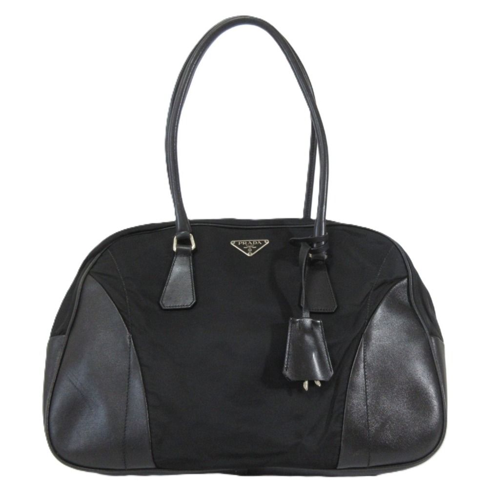 PRADA プラダ ナイロン×レザー ミニボストン ボウリングバッグ ハンドバッグ ブラック レディース 古着