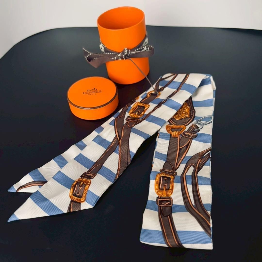 エルメス HERMES ツイリー スカーフ ストライプ BRIDES de GALA 式典用馬勒 き ベルト柄 プリント ストライプ ボーダー