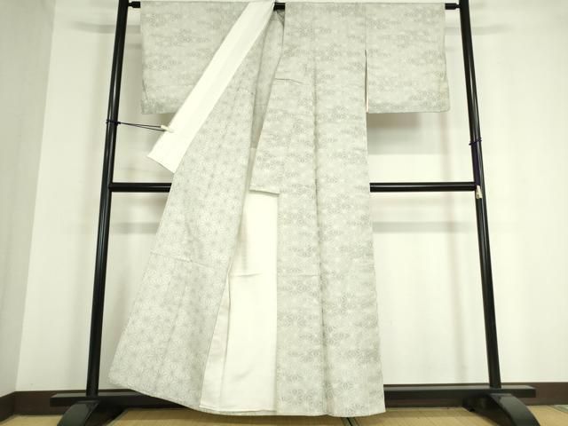 平和屋着物＃道中着 単衣 紬地 麻の葉文様 ロング丈 正絹 逸品 CAAV5807id