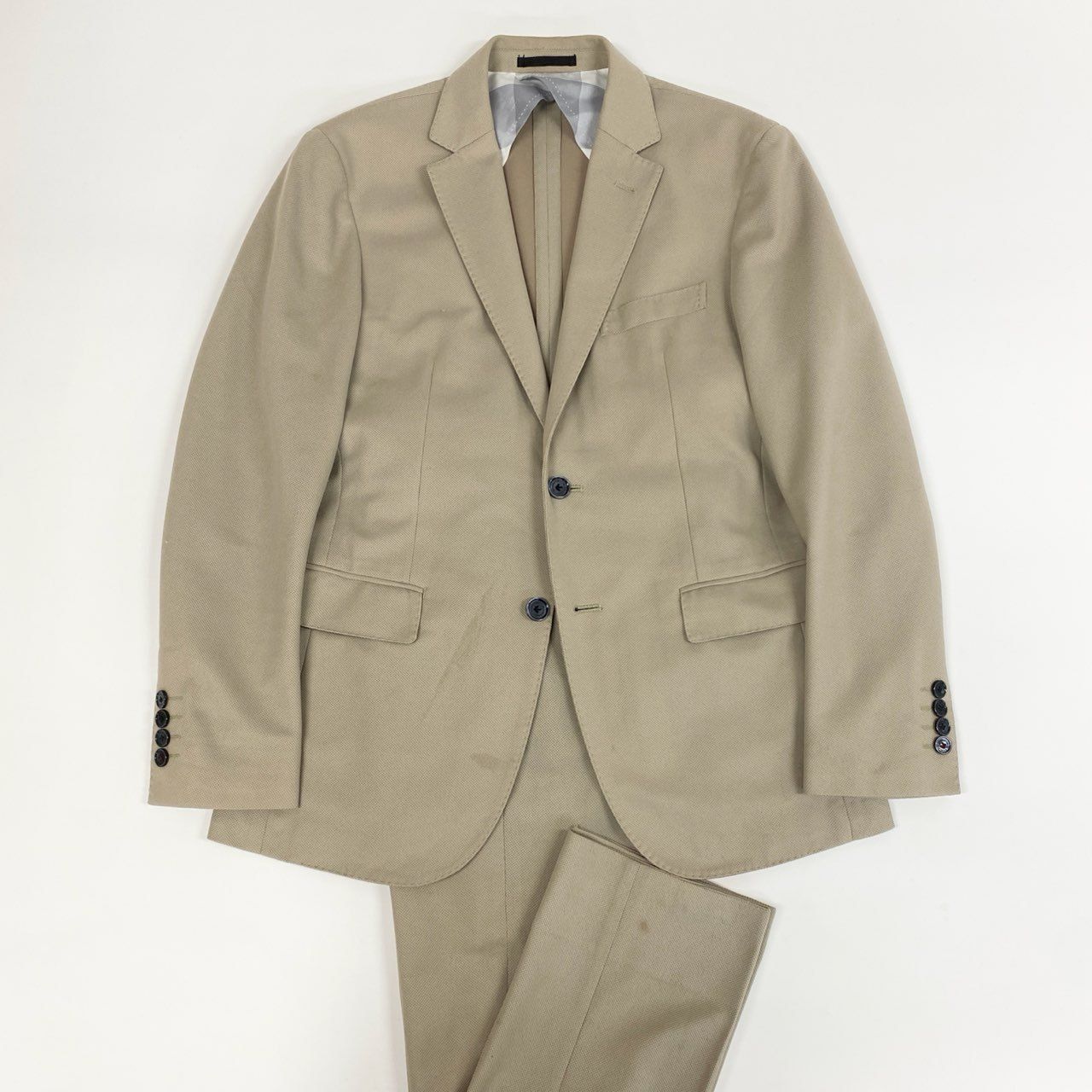 79j9 BLACK LABEL CRESTBRIDGE ブラックレーベル クレストブリッジ スーツセットアップ 2B シングルスーツ 背抜き テーラードジャケット スラックス 51D04-703-42 Mサイズ ベージュ メンズo07t