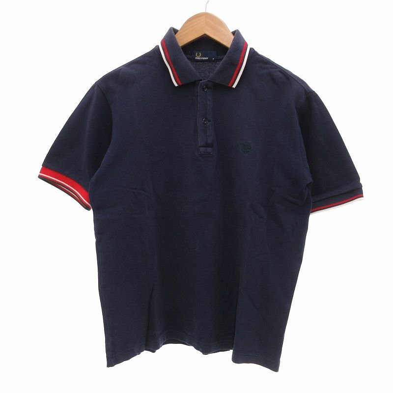 フレッドペリー 刺繍 ポロシャツ S 半袖 ブラック 鹿の子 リブライン フレッドペリー FRED PERRY ポロシャツ 半袖 配色リブ ロゴ刺繍