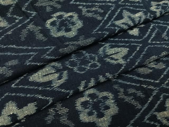 平和屋着物○久留米絣 反物 枝花文 証紙付き 着尺 綿 逸品 未