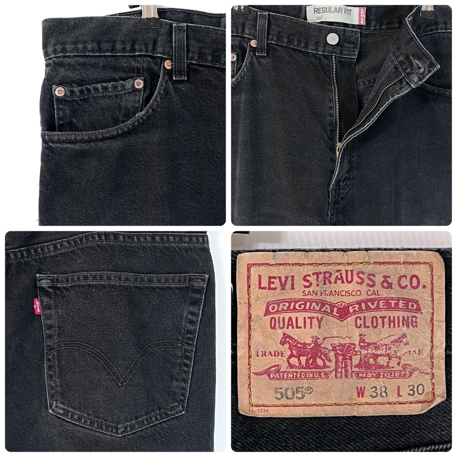 00s Levi's リーバイス 505 W38L30 38x30 濃いめ 後染め ブラック