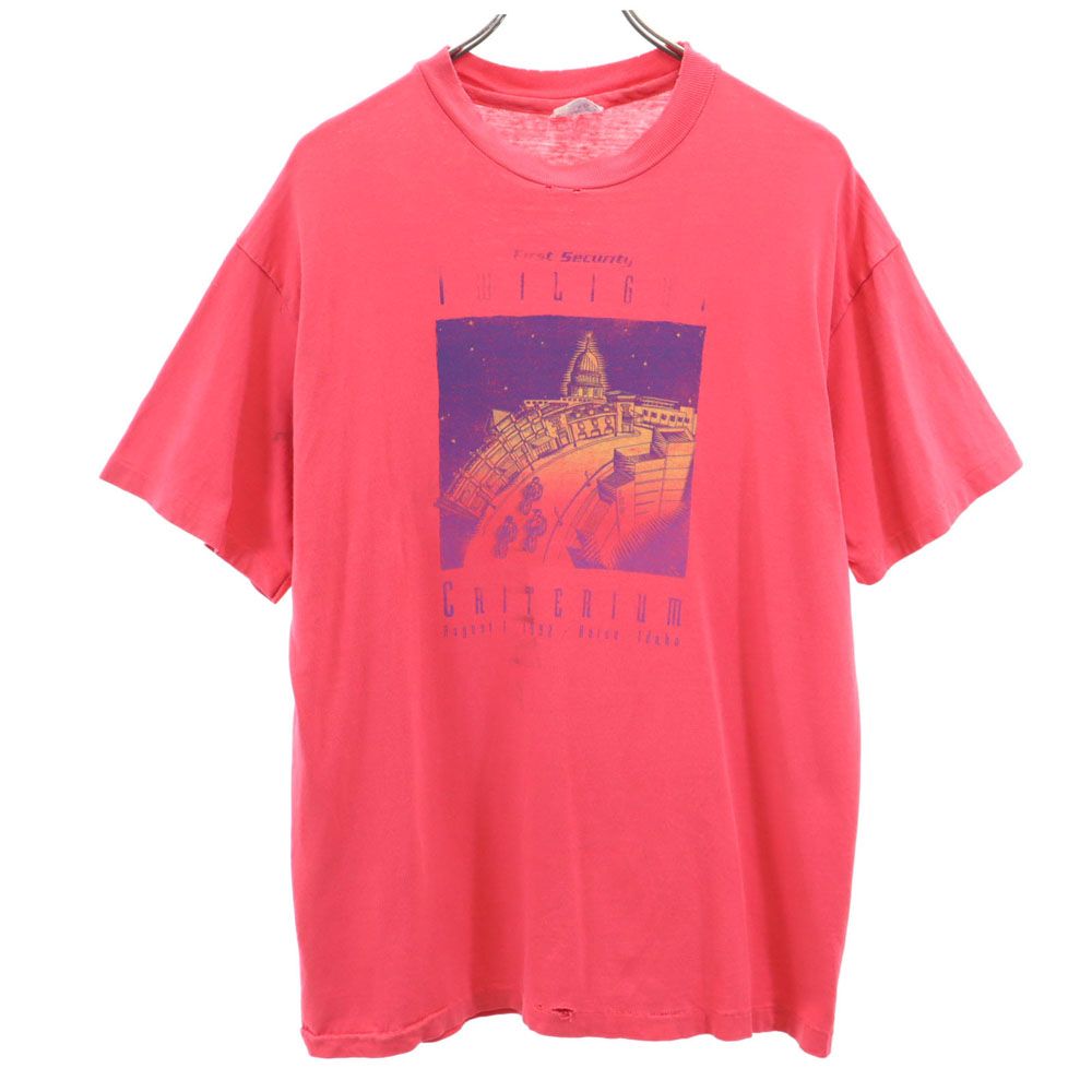 ヘインズ 80s 90s USA製 オールド 両面プリント 半袖 Tシャツ L レッド系 Hanes メンズ
