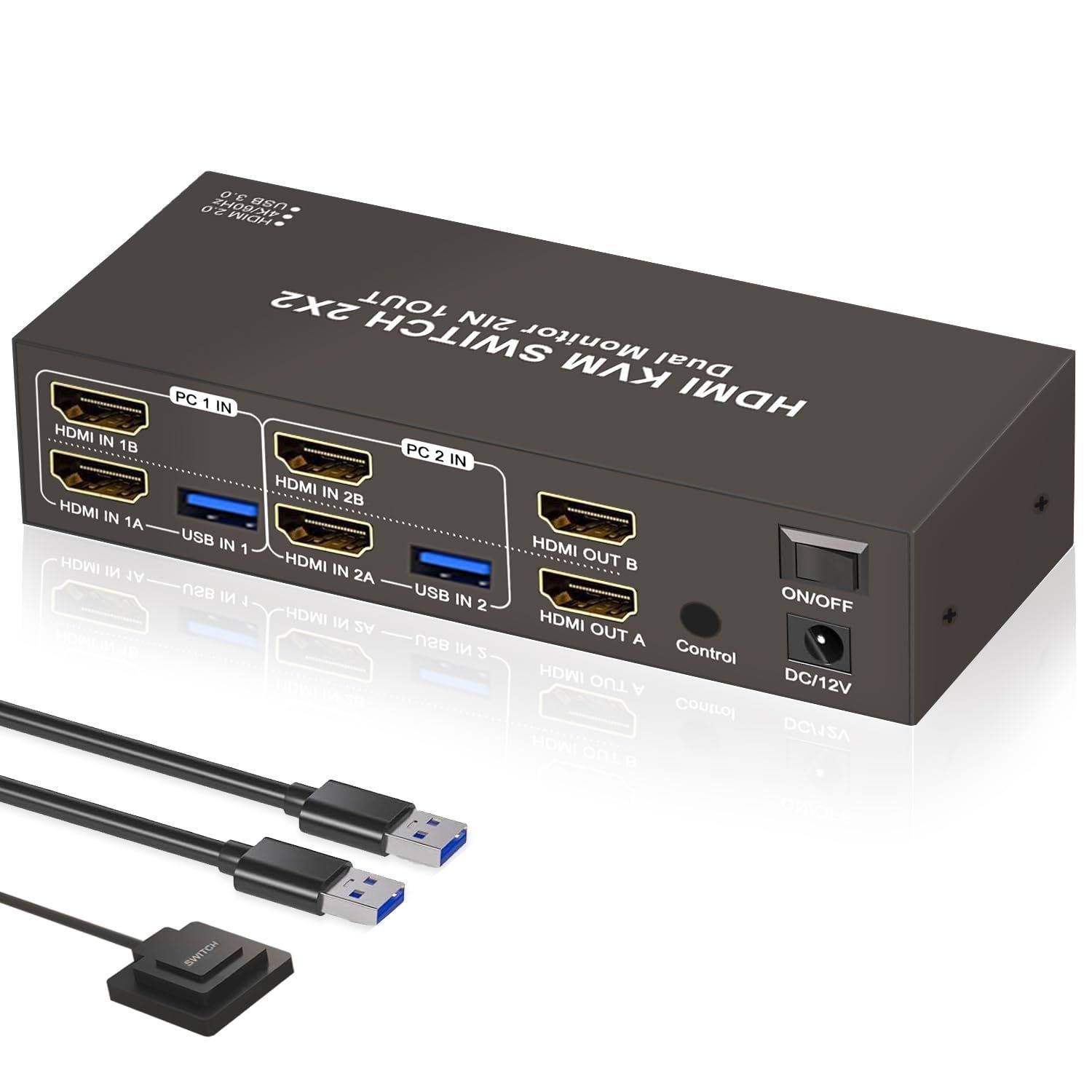 2入力2出力 HDMI USB 3.0 60Hz KVM KVM スイッチ キーボード 4K マウス 切替器 プリンター スキャナー共有 同時出力 HDMI USB 2入力 2モニター 4出力 切替 多モニター 在宅勤務 2PC 対応
