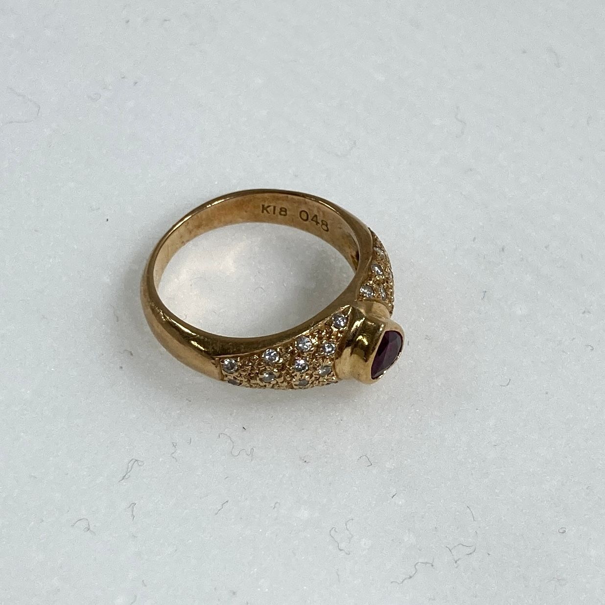 ☆ K18刻印 18金 金 ゴールド ハートモチーフリング リング・指輪 赤 9