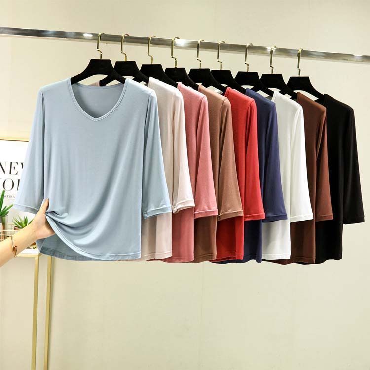 全 × vネックtシャツ モーダル tシャツ トップス カットソー 7分袖tシャツ 七分袖tシャツ Vネック レーヨン シンプル 夏服 夏物 秋 dkhsh 592026