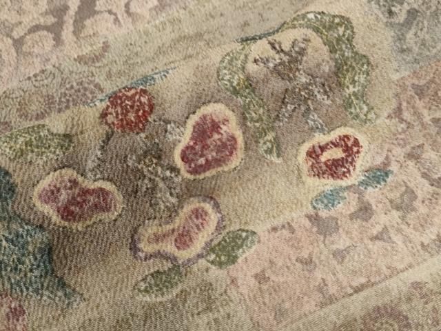 平和屋着物○上質な小紋 霞吉祥草花文 鬼しぼ縮緬 正絹 逸品 未